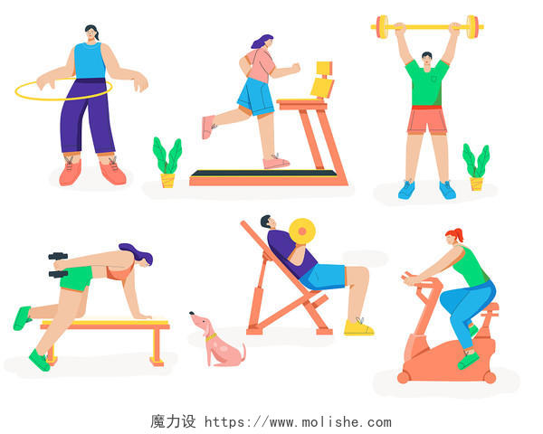 健身房健身训练锻炼身体健身器材举重锻炼健身瑜伽运动元素